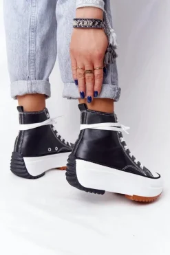 Skórzane Trampki Na Platformie Czarne Coachella