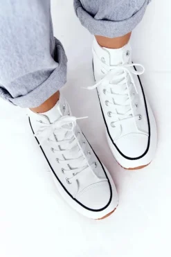 Skórzane Trampki Na Platformie Białe Coachella