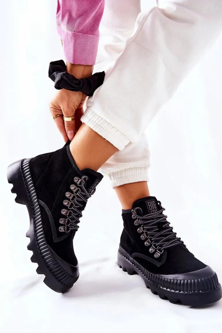 Skórzane Trapery Botki Big Star II274363 Czarne