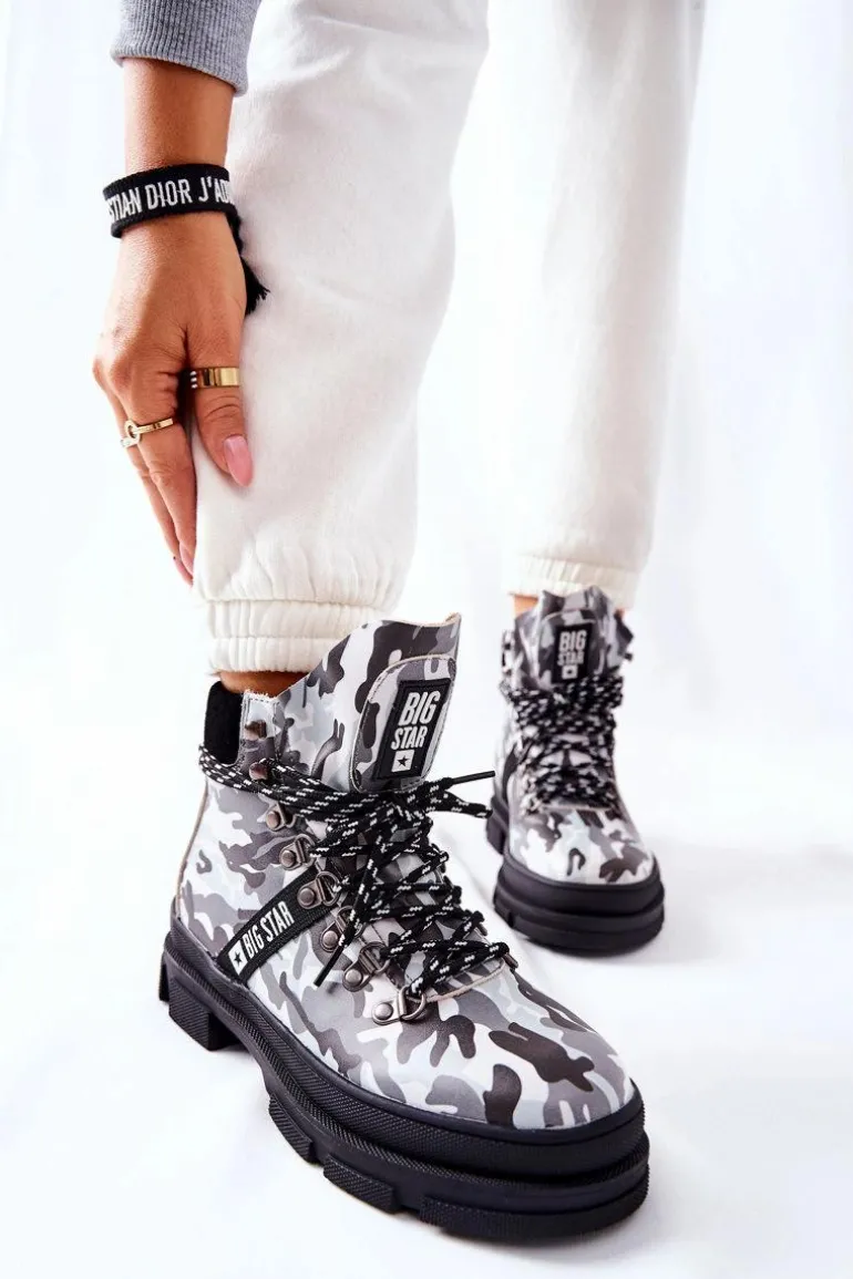 Skórzane Trapery Botki Big Star II274368 Moro Czarne