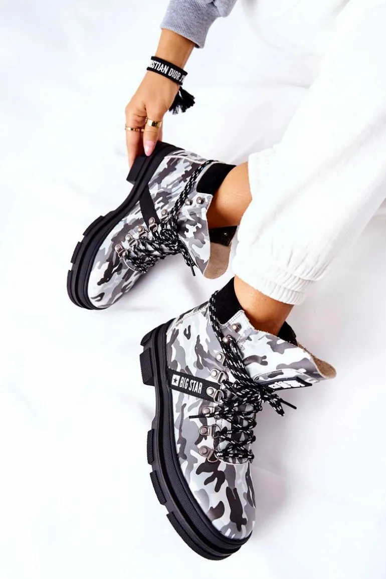 Skórzane Trapery Botki Big Star II274368 Moro Czarne