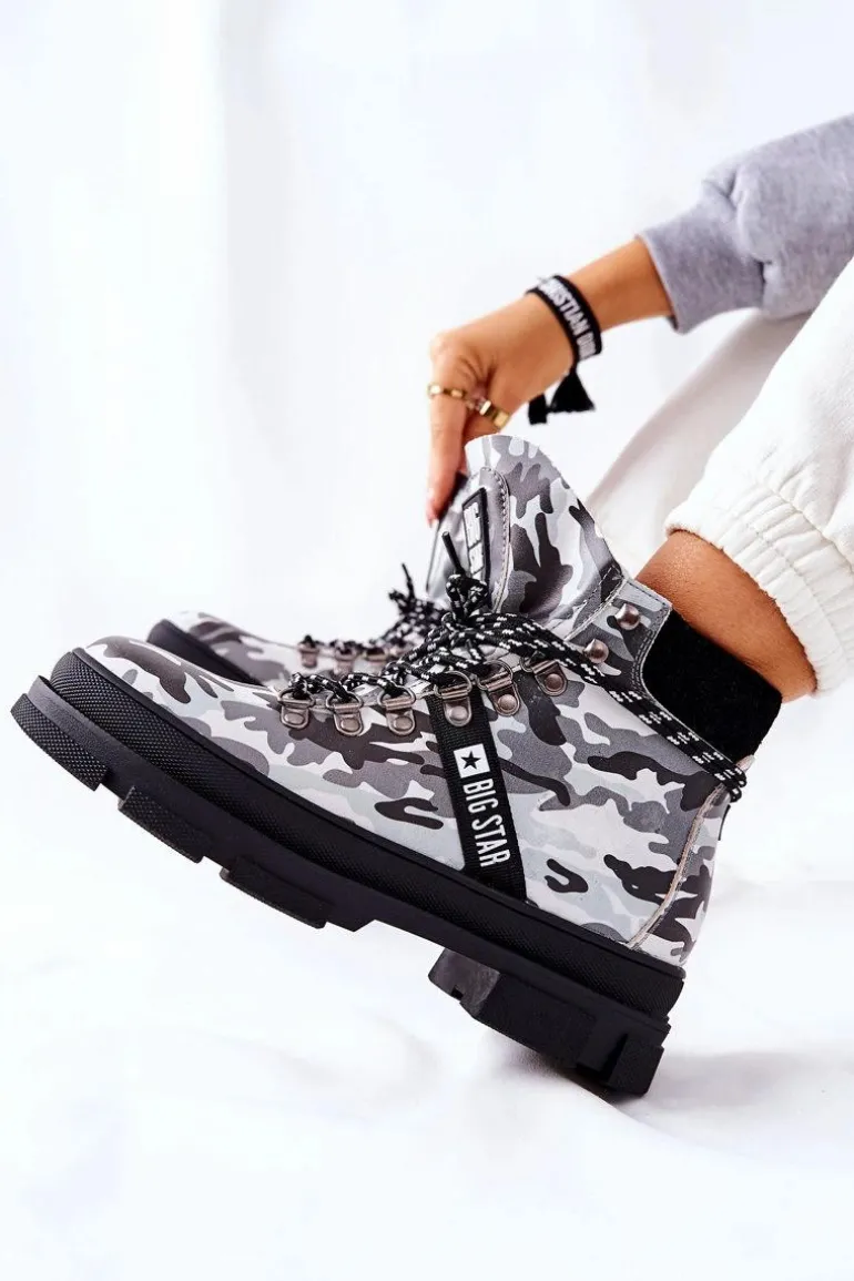 Skórzane Trapery Botki Big Star II274368 Moro Czarne