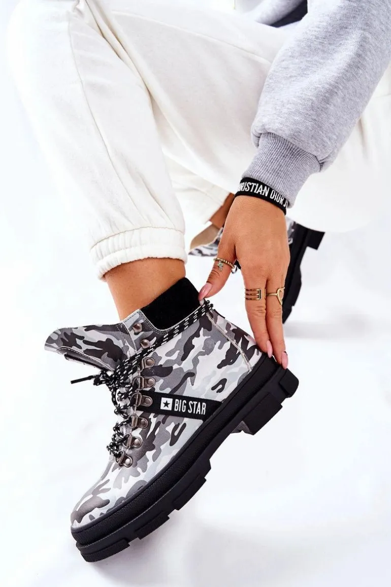 Skórzane Trapery Botki Big Star II274368 Moro Czarne