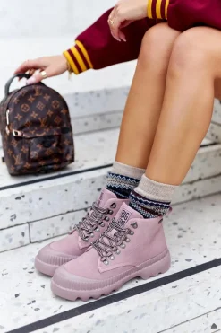 Skórzane Trapery Botki Big Star II274367 Różowe