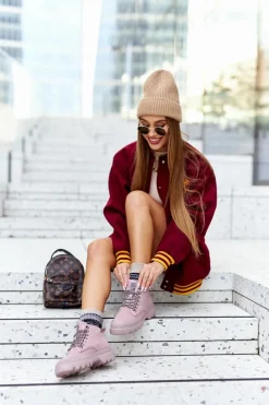 Skórzane Trapery Botki Big Star II274367 Różowe