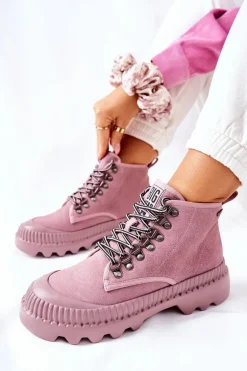 Skórzane Trapery Botki Big Star II274367 Różowe