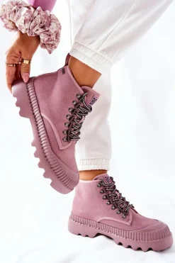 Skórzane Trapery Botki Big Star II274367 Różowe