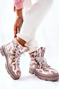 Skórzane Trapery Botki Big Star II274369 Moro Szare