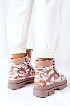 Skórzane Trapery Botki Big Star II274369 Moro Szare