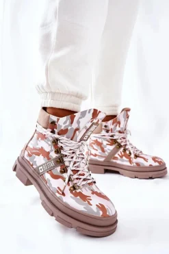 Skórzane Trapery Botki Big Star II274369 Moro Szare