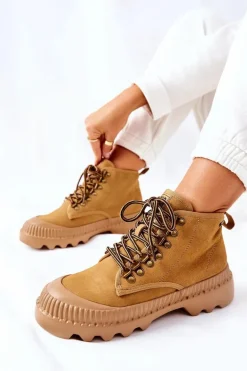 Skórzane Trapery Botki Big Star II274366 Camel