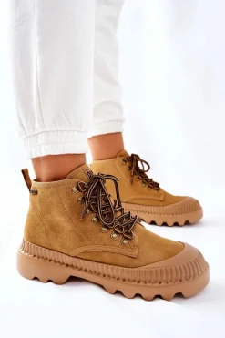 Skórzane Trapery Botki Big Star II274366 Camel