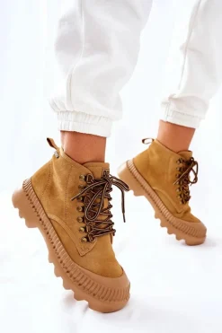 Skórzane Trapery Botki Big Star II274366 Camel