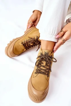 Skórzane Trapery Botki Big Star II274366 Camel