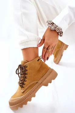 Skórzane Trapery Botki Big Star II274366 Camel