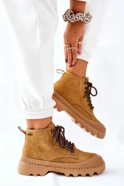 Skórzane Trapery Botki Big Star II274366 Camel