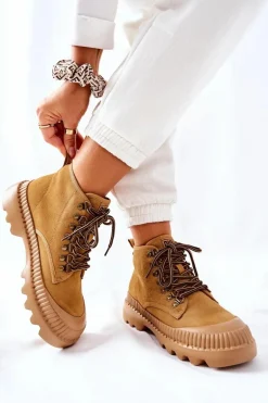 Skórzane Trapery Botki Big Star II274366 Camel