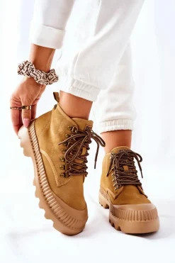 Skórzane Trapery Botki Big Star II274366 Camel