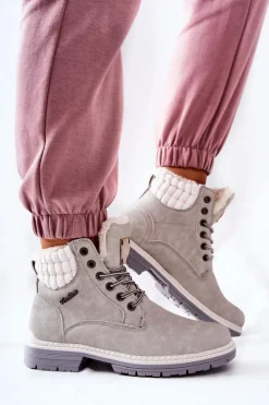 Skórzane Trapery Z Ociepleniem Jasnoszare Laralis