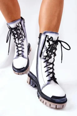 Skórzane Trzewiki Botki Ocieplane Maciejka Białe 05113-11