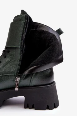 Skórzane Workery Botki Damskie Zielone Lemar Anceria