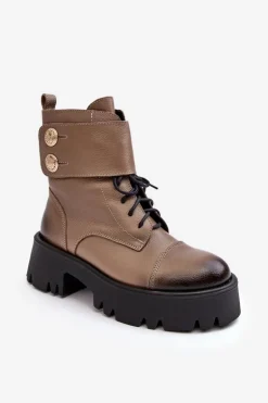 Skórzane Workery Botki Damskie Beżowe Lemar Anceria