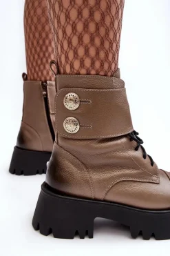 Skórzane Workery Botki Damskie Beżowe Lemar Anceria