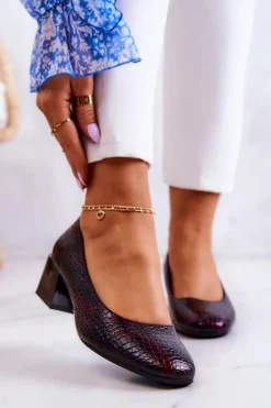 Skórzane Wężowe Czółenka Bordowe Mesquite