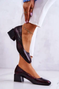 Skórzane Wężowe Czółenka Bordowe Mesquite