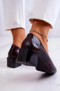 Skórzane Wężowe Czółenka Bordowe Mesquite