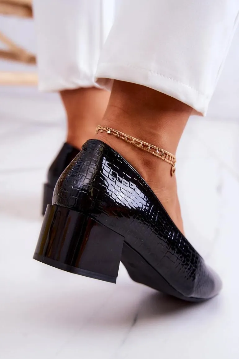 Skórzane Wężowe Czółenka Czarne Mesquite