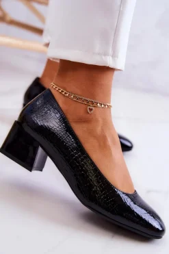 Skórzane Wężowe Czółenka Czarne Mesquite