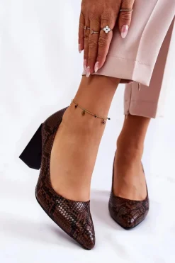 Skórzane Wężowe Czółenka La.Fi 230027BR-XS Brązowe