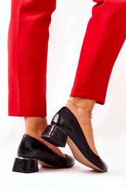 Skórzane Wężowe Czółenka Lewski 3118 Czarne