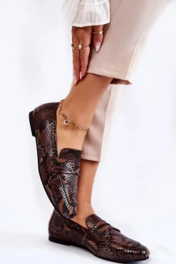 Skórzane Wężowe Mokasyny La.Fi 210023BR-XS Brązowe