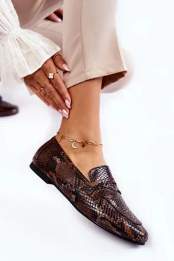 Skórzane Wężowe Mokasyny La.Fi 210023BR-XS Brązowe