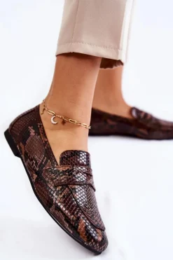 Skórzane Wężowe Mokasyny La.Fi 210023BR-XS Brązowe