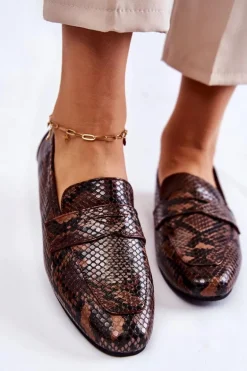 Skórzane Wężowe Mokasyny La.Fi 210023BR-XS Brązowe
