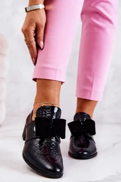 Skórzane Wężowe Półbuty Czarne Marleigh