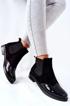 Skórzane Wsuwane Botki Laura Messi Czarne 2096