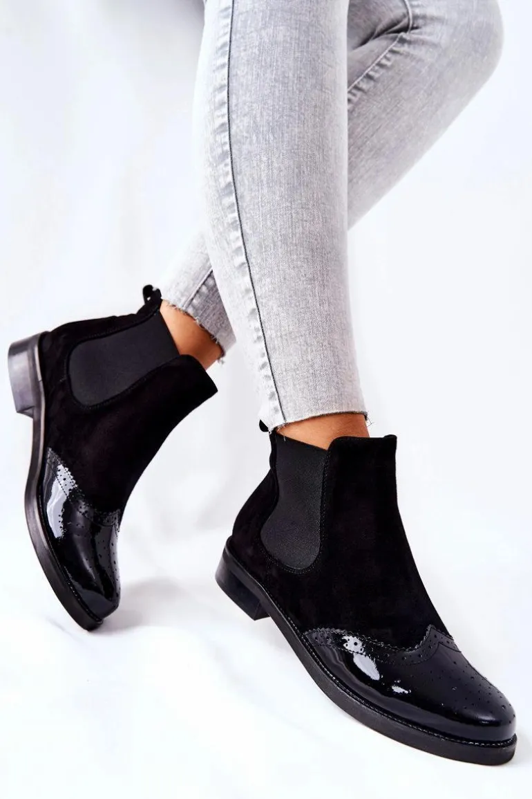 Skórzane Wsuwane Botki Laura Messi Czarne 2096