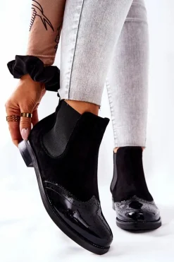 Skórzane Wsuwane Botki Laura Messi Czarne 2096