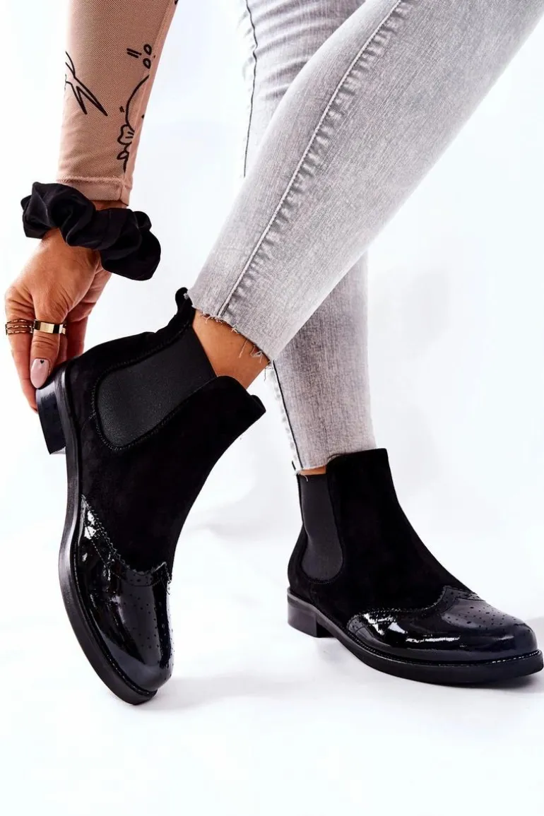 Skórzane Wsuwane Botki Laura Messi Czarne 2096