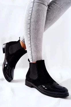 Skórzane Wsuwane Botki Laura Messi Czarne 2096