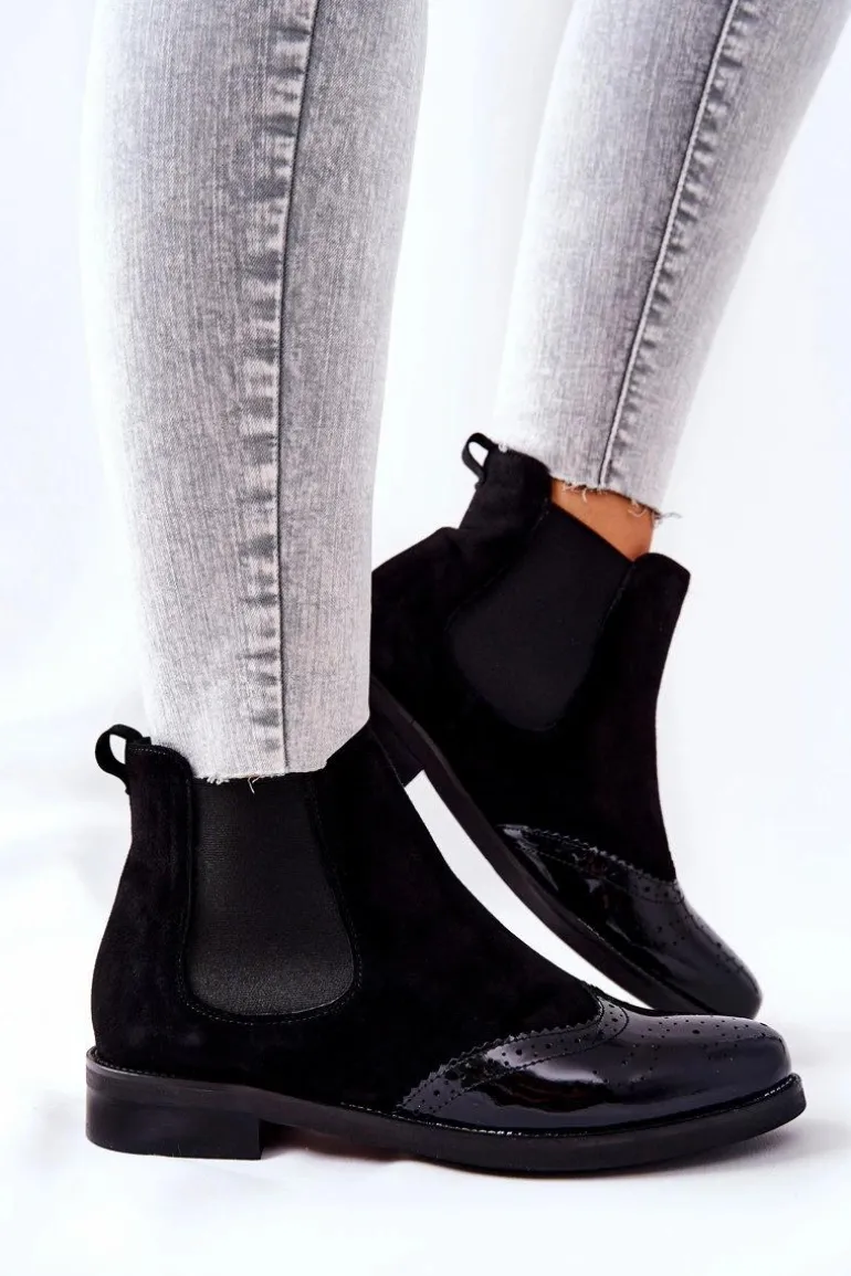 Skórzane Wsuwane Botki Laura Messi Czarne 2096