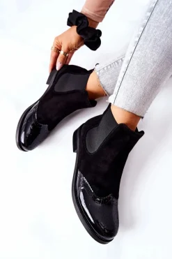 Skórzane Wsuwane Botki Laura Messi Czarne 2096