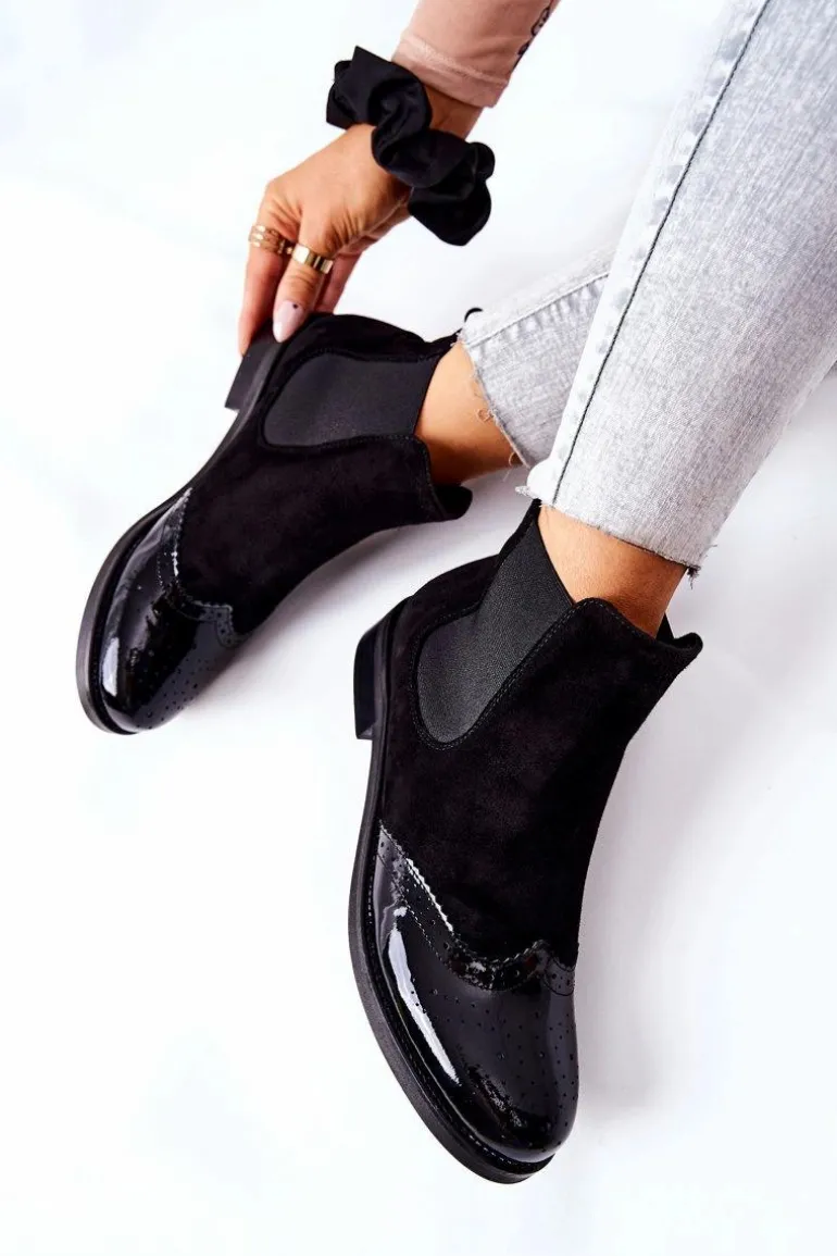 Skórzane Wsuwane Botki Laura Messi Czarne 2096