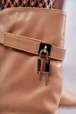 Skórzane Wsuwane Kozaki Na Szpilce Beżowe Steffi