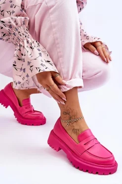 Skórzane Wsuwane Mokasyny Na Platformie Różowe Riverside