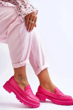 Skórzane Wsuwane Mokasyny Na Platformie Różowe Riverside